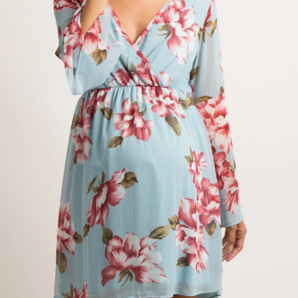 CLEARANCE! NWT Pink Blush Maternity Size Medium Floral Print Dress Chiffon - Picture 8 of 8